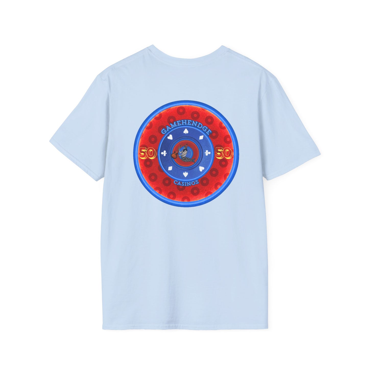 Classic Donut Tee - Unisex Soft-Style - "Phishy Chips" - vivid red/blue widemouthed paradox donut