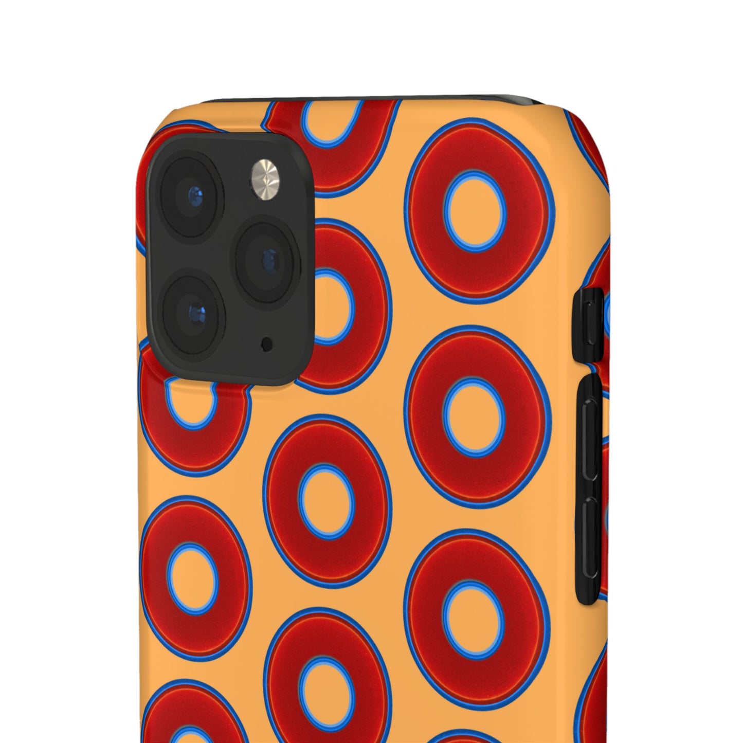 Lumpy Donut Snap Case - red vivid donut print w/creamcicle orange background