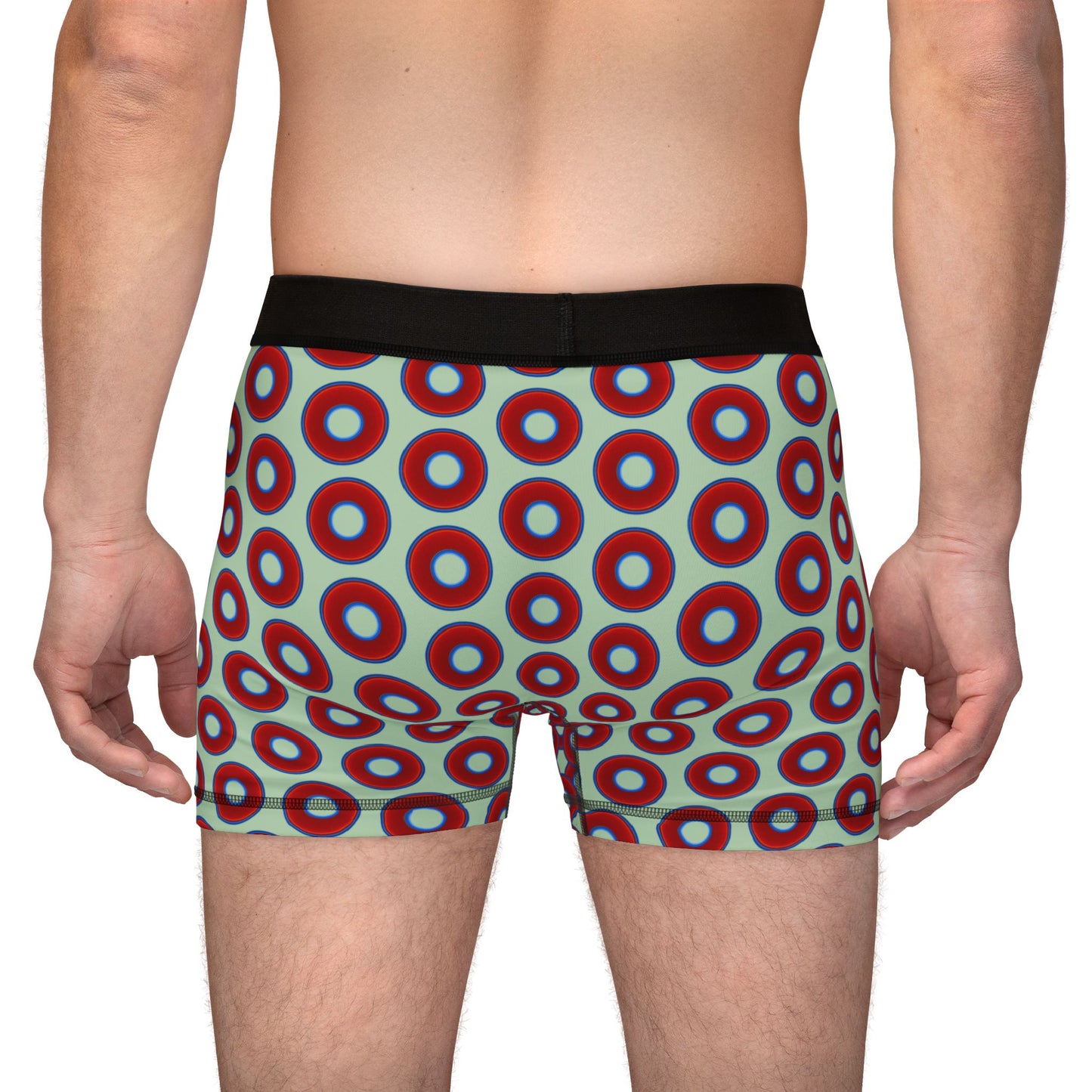 Men's Donut Boxers - red vivid donuts w/seafoam background