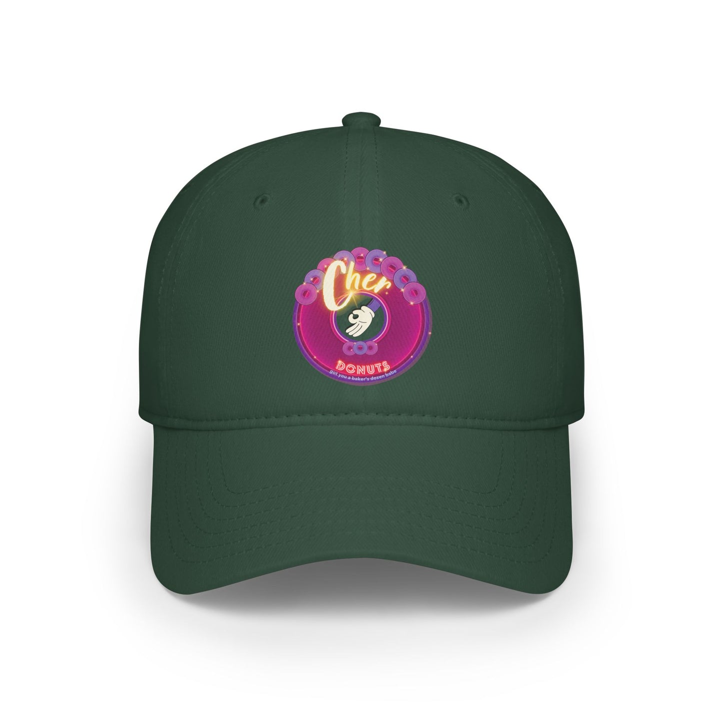Lumpy Donut Baseball Cap - "Cher-ing is Caring Donut Cap" - variant 2 - vivid magenta donut w/ [*charitable donut]