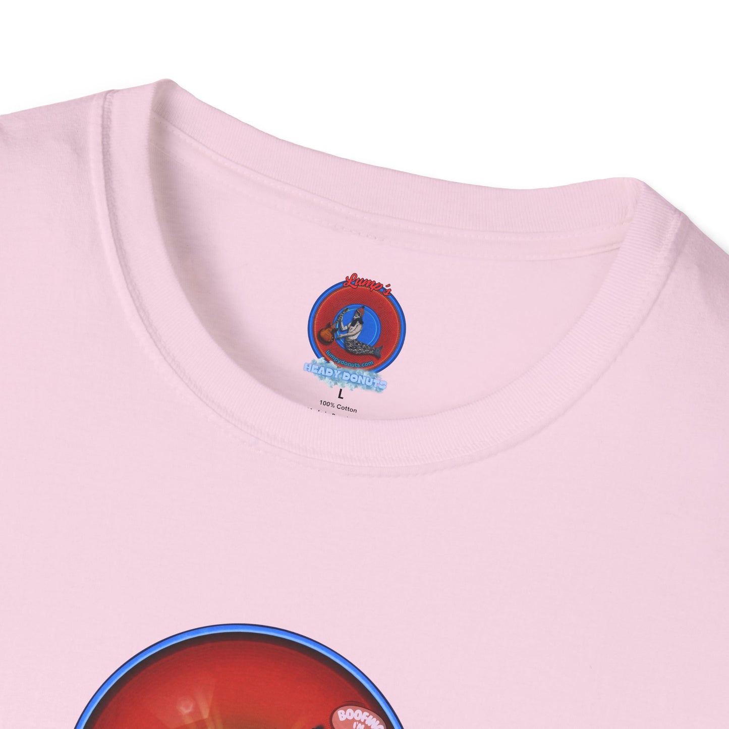 Classic Donut Tee - Unisex Soft-Style - "Indiana is for Boofers" - vivid red/blue plumpy donut - variant 2 - w/sun drop