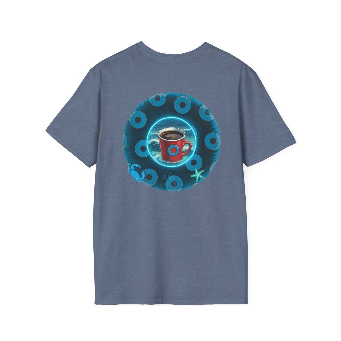 Classic Donut Tee - Unisex Soft-Style - "The Leaky Cup" - paradoxical blue/teal ocean donut -