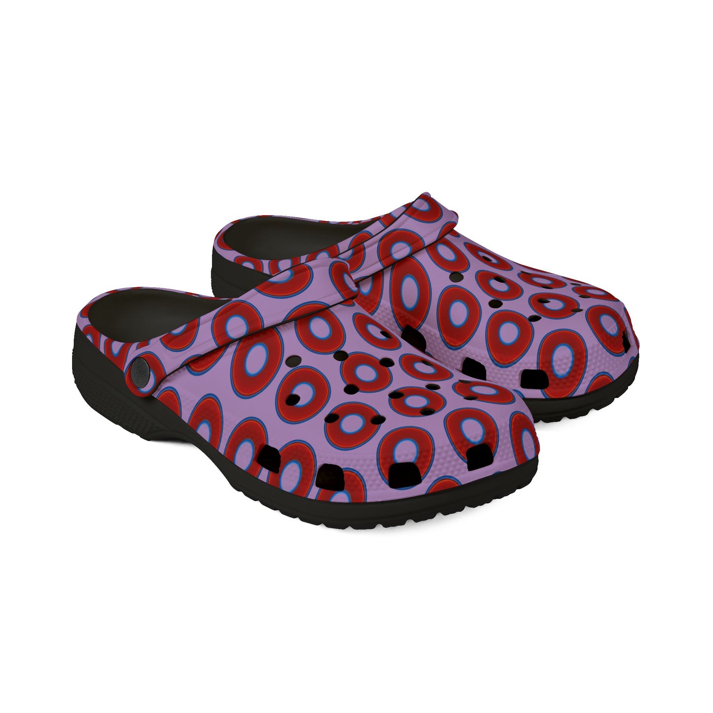 Spatchcocks - donut slip-on shoes - vivid red donuts w/wisteria purple background [unisex]