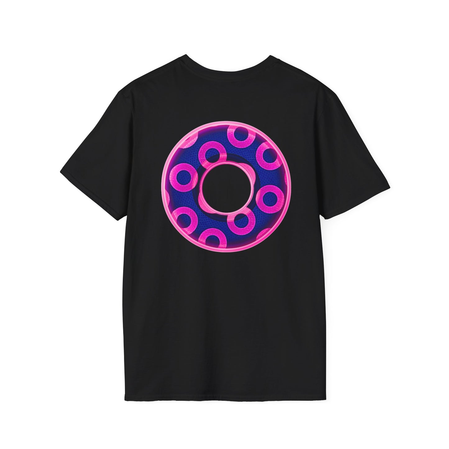 Plain Donuts/Unisex Soft-Style - "Plain Rustic Paradoxical Donuts" - hot pink/dark blue donuts