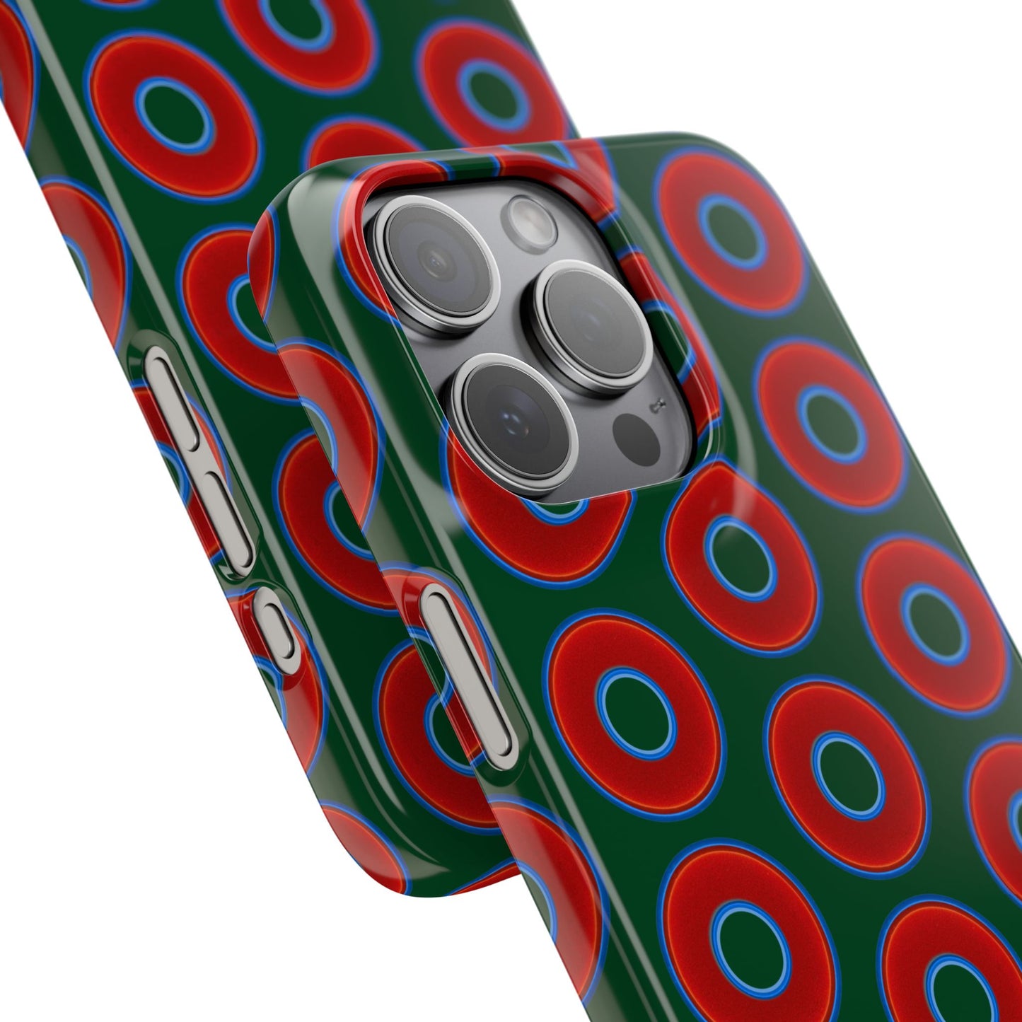 Lumpy Donut Snap Case - red vivid donut print w/deep pond green background