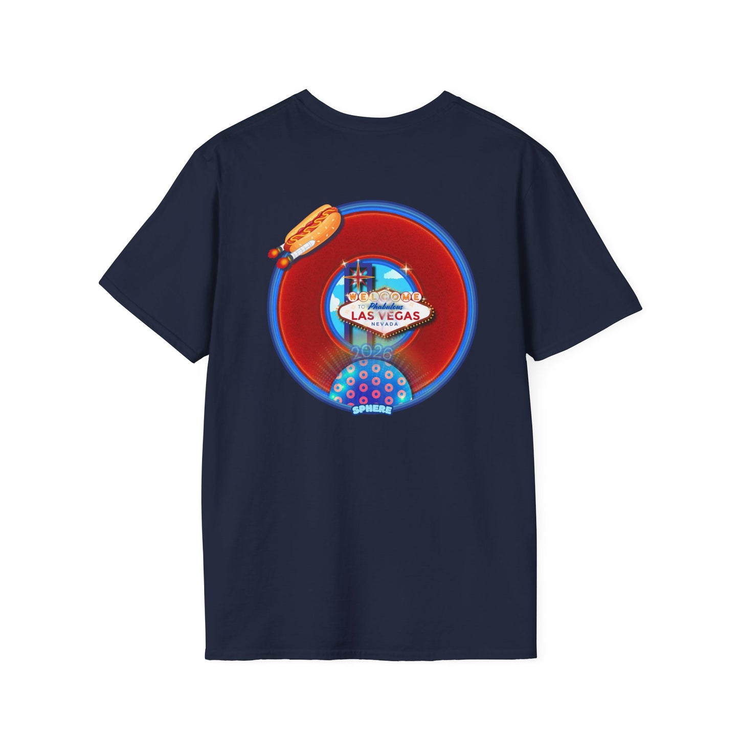 Classic Donut Tee - Unisex Soft-Style - "Viva Las Vegas Donut" -  vivid red donut w/raw dogger - variant 4