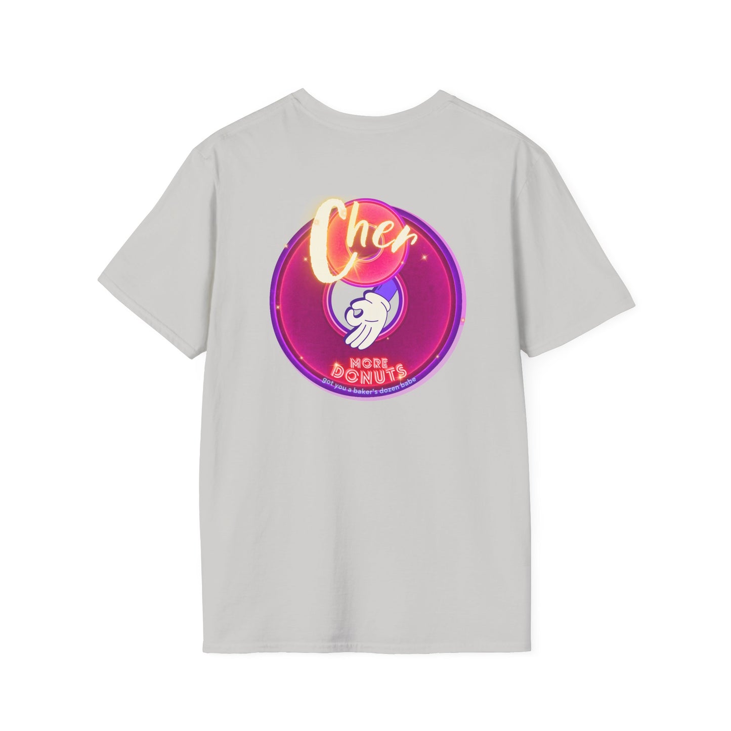 Classic Donut Tee - Unisex Soft-Style - "Cher-ing is Caring" - series 1.0  - variant 1 - magenta donuts [*charitable donut]