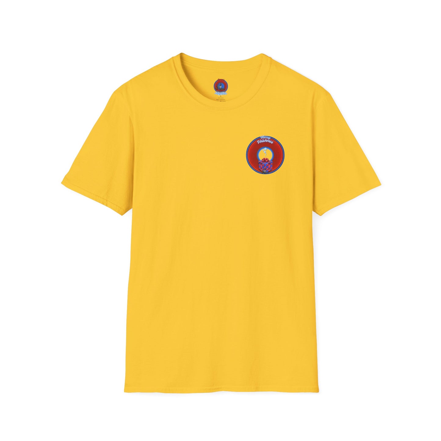 Classic Donut Tee - Unisex Soft-Style - "Phishmas Caroler's Tee " - vivid red/blue donut - variant 2
