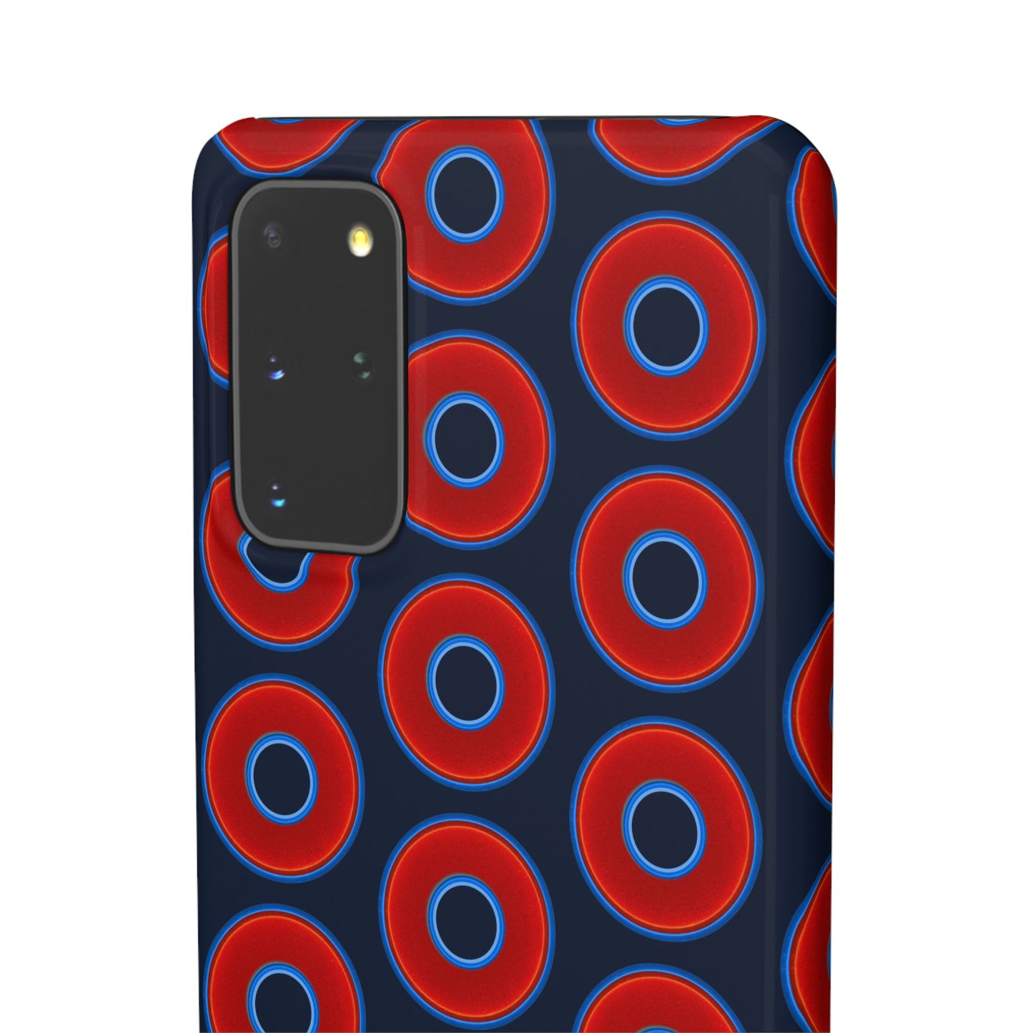 Lumpy Donut Snap Case - red vivid donut print w/midnight teal blue background