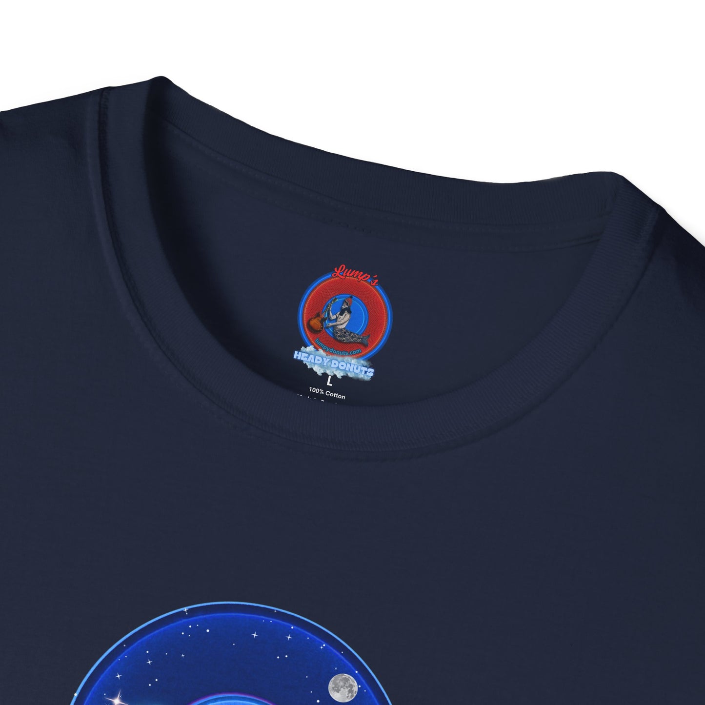 Classic Donut Tee - Unisex Soft-Style - "The Hopeful Waving Donut" - variant 2 - vivid blue donut