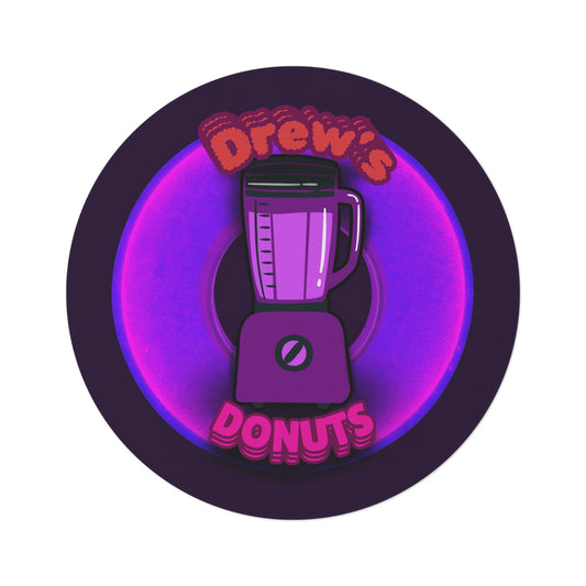 Round Room - 5 ft x 5 ft Lumpy Donut Rug - "Drew's Donuts" - vivid magenta donut w/midnight purple background [*Charitable Donut]