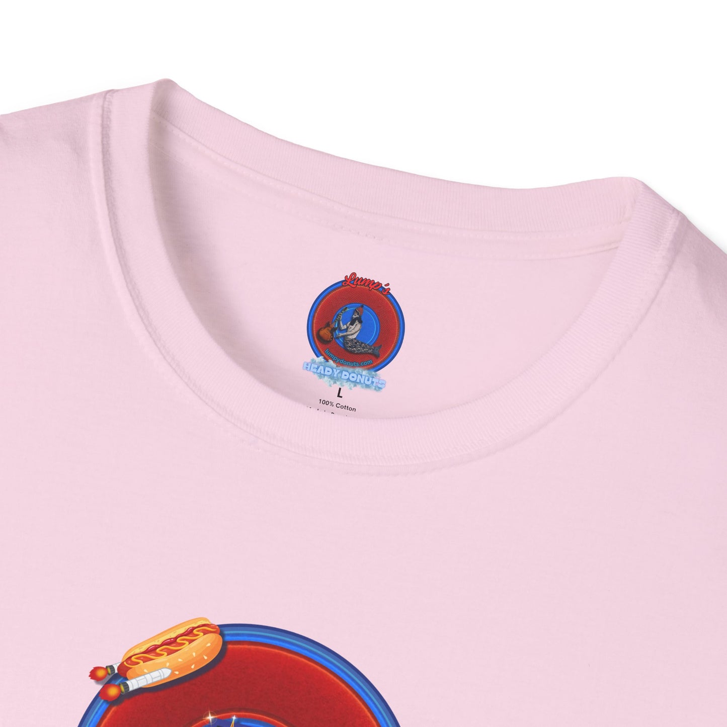 Classic Donut Tee - Unisex Soft-Style - "Viva Las Vegas Donut" -  vivid red donut w/raw dogger - variant 4