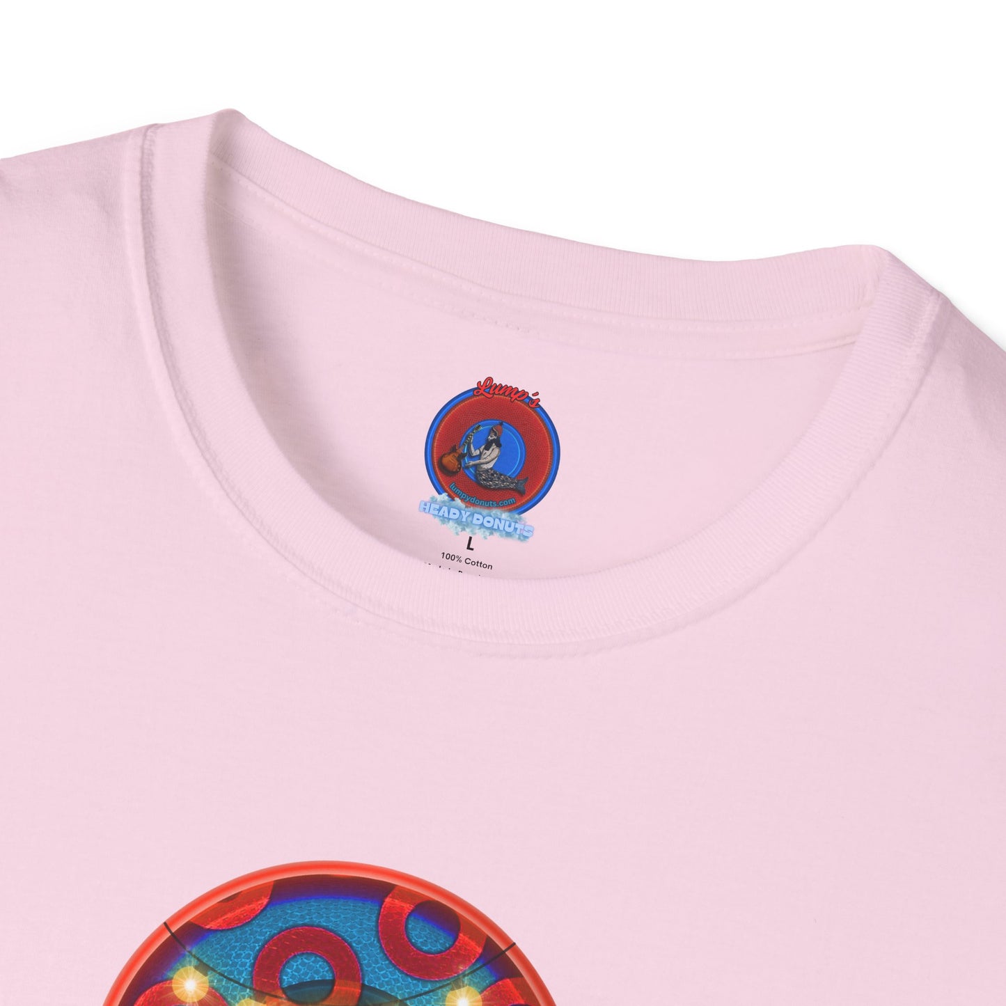 Classic Donut Tee - Unisex Soft-Style - "MORE Donuts Please" - rustic dark blue/red paradox donut - variant 1