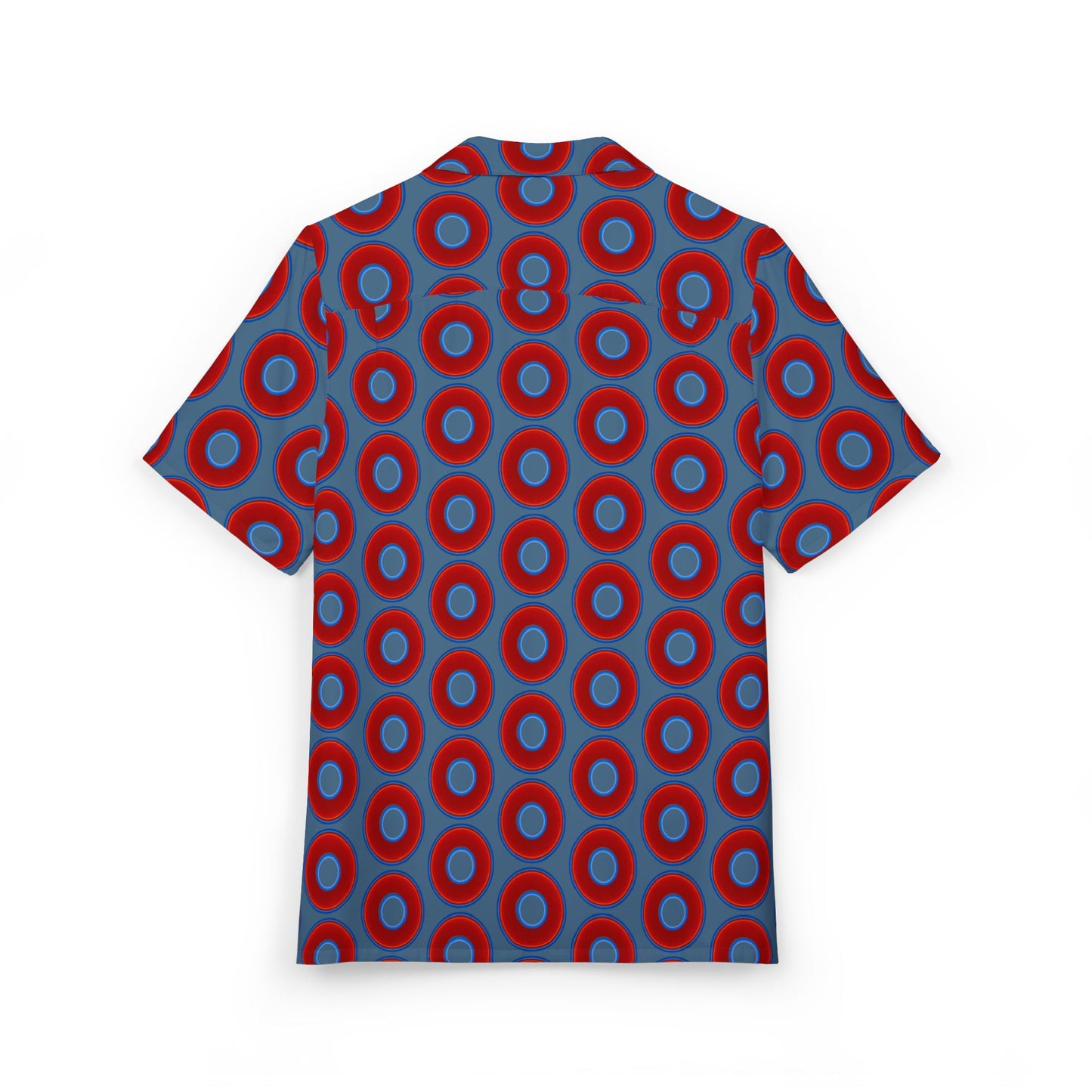 Wilson's 'Epic Hawaiian-Punch' Shirt - vivid red donut print w/steel blue background [unisex]