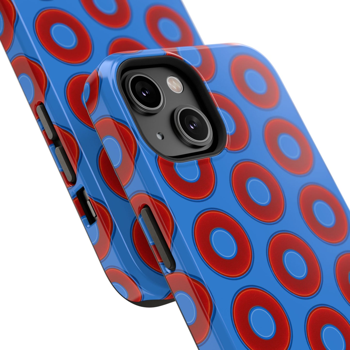 Impact-Resistant Lumpy Donut Case - red vivid donut print w/light royal blue background