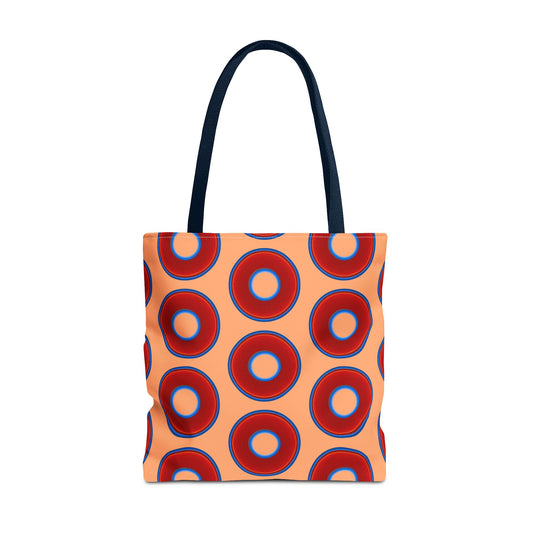 Lumpy Beach/Tote Bag - red vivid donuts w/peach background