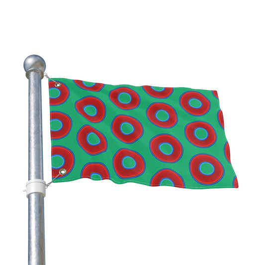 Lumpy Flagpole Sitters - Donut Flags [12" x 18"] - red vivid donut print w/jade green background