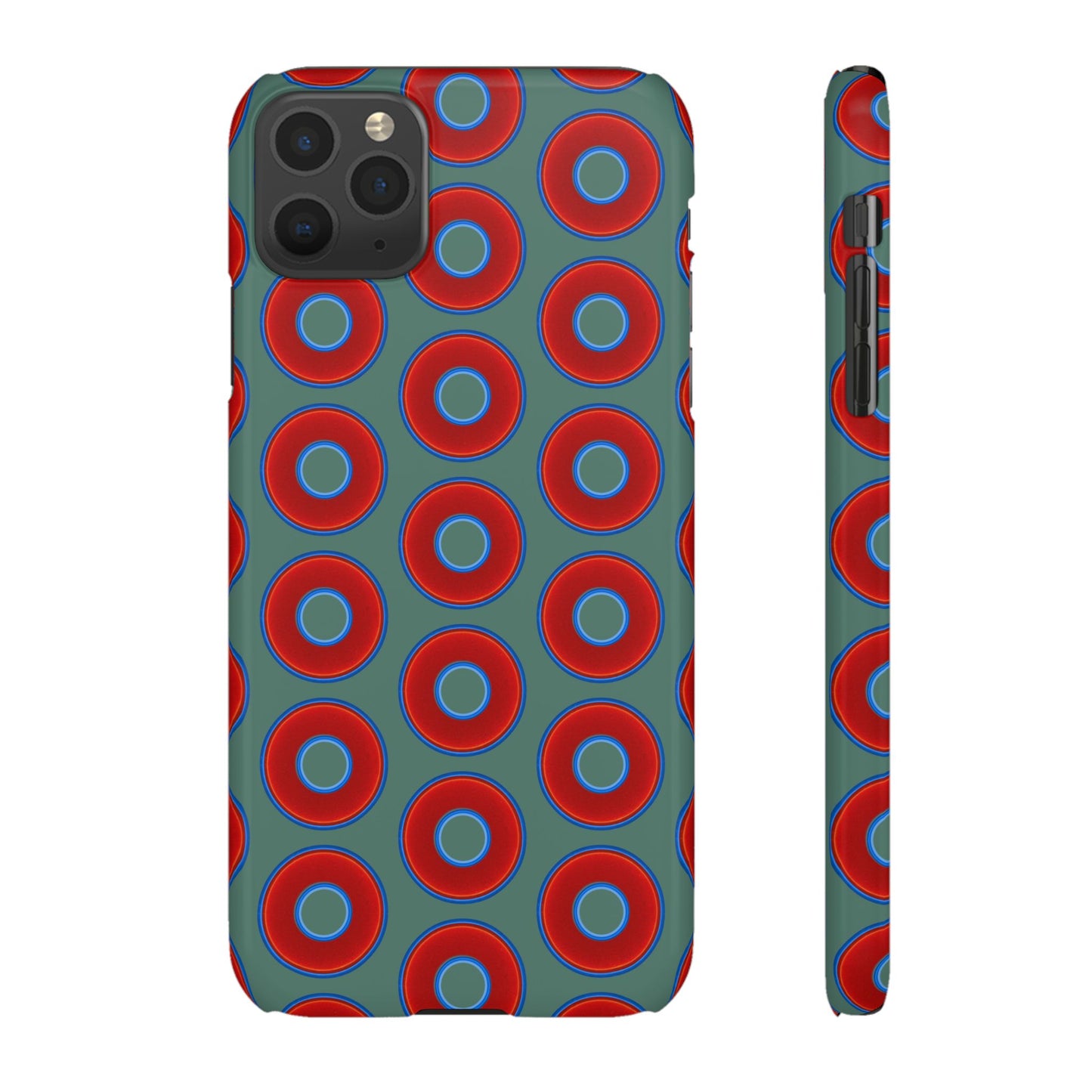 Lumpy Donut Snap Case - red vivid donut print w/Fenway green background