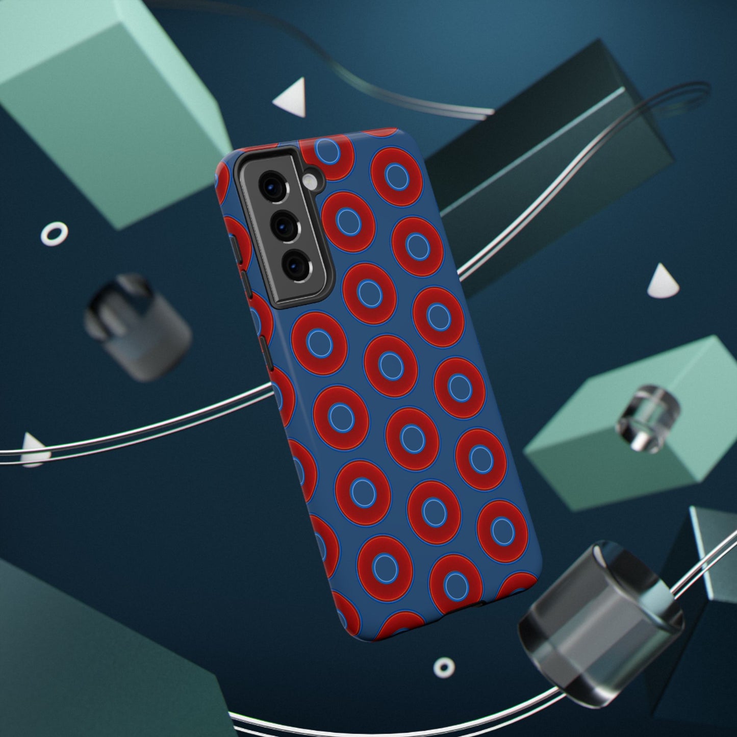 Impact-Resistant Lumpy Donut Case - red vivid donut print w/light navy blue background