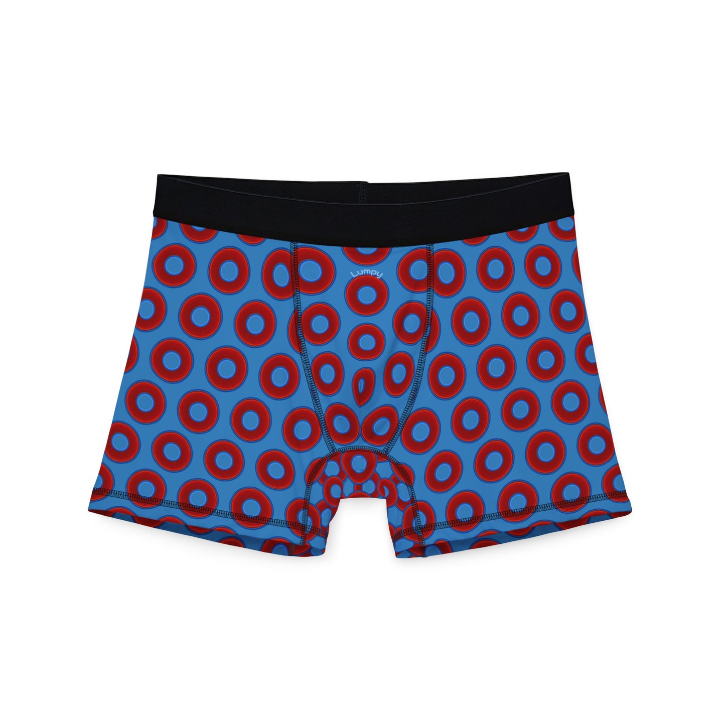 Men's Donut Boxers - red vivid donuts w/light steel blue background