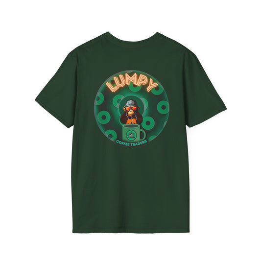 Lumpy Coffee Traders Tee - Unisex Soft-Style - "Taboo, taboot!" - paradoxical logo donut - variant 2 - taboo, taboot front/logo back