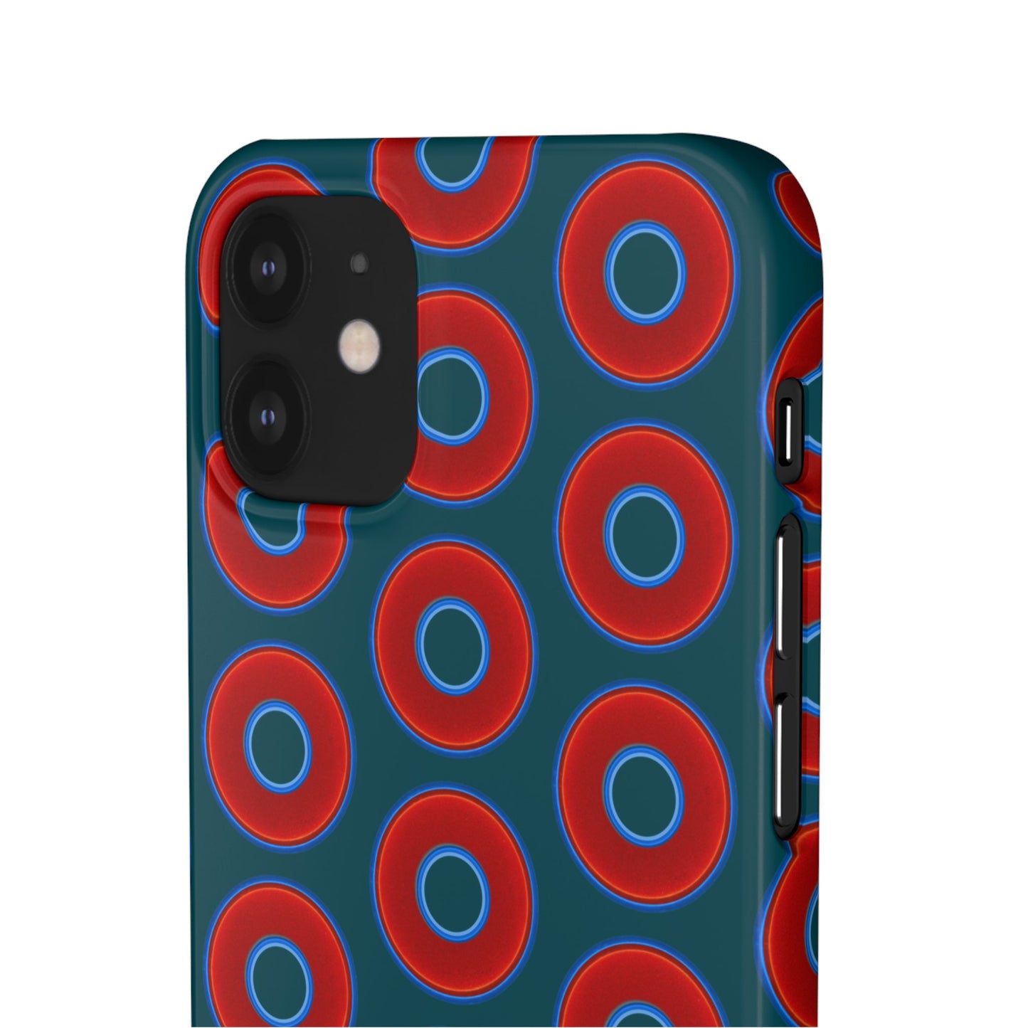 Lumpy Donut Snap Case - red vivid donut print w/midnight teal green background