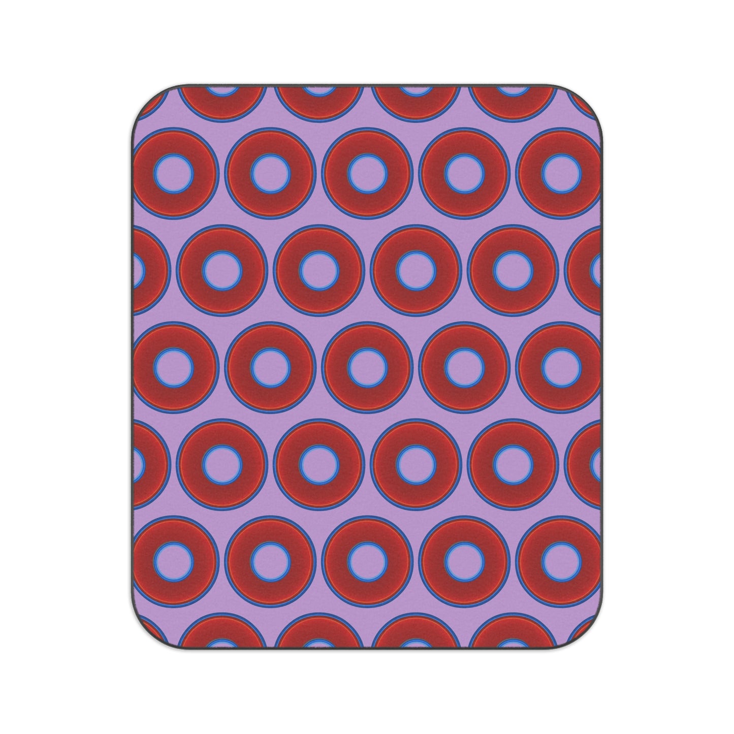 The Lumpy Party Blanket - giant water-resistant outdoor blanket [61" x 51"] - vivid red donuts w/wisteria purple background