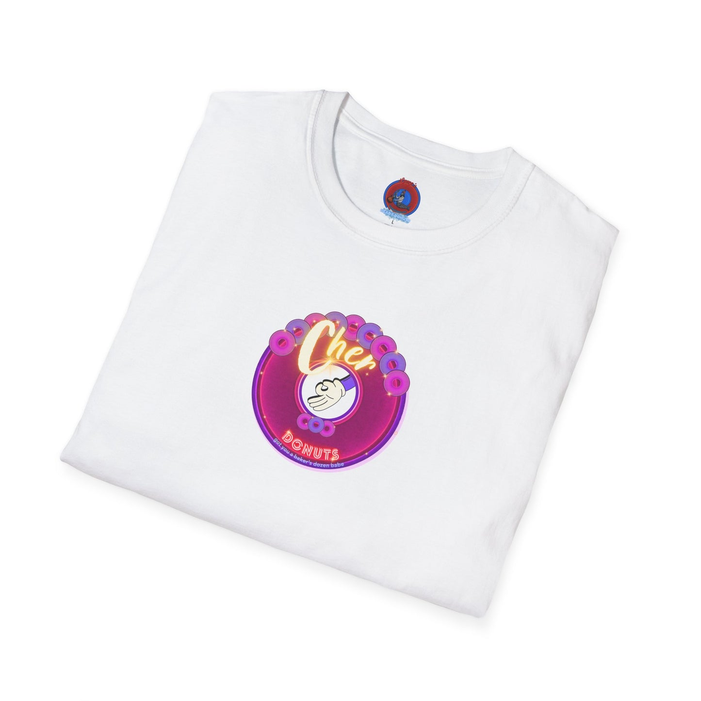 Classic Donut Tee - Unisex Soft-Style - "Chering is Caring Donut' - vivid magenta/purple donut