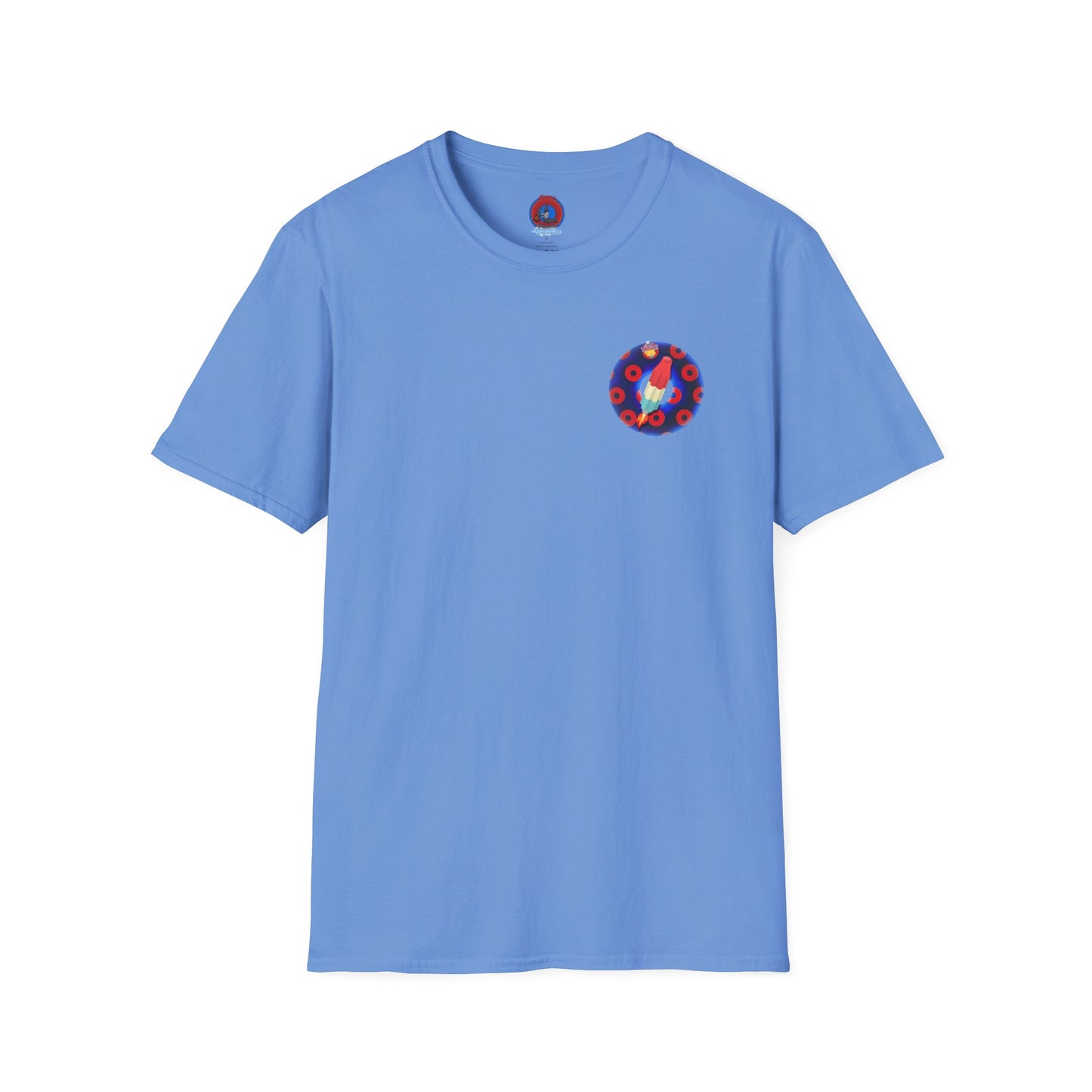 Classic Donut Tee - Unisex Soft-Style - "Blow this Popsicle Stand" - blue/red paradox bomb pop donut - variant 3