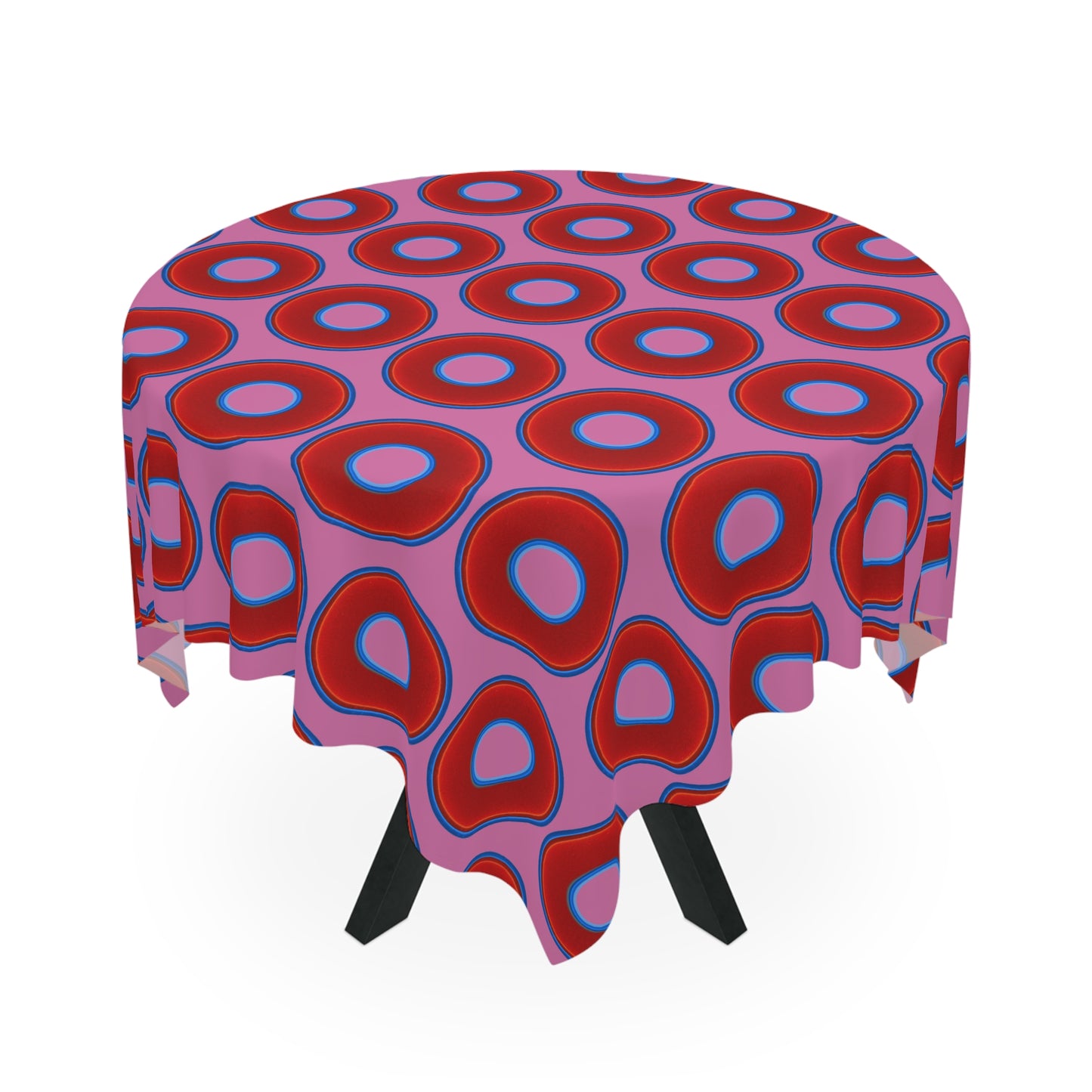 Lumpy Tablecloth - 55.1" x 55.1" - vivid red donuts w/pink background