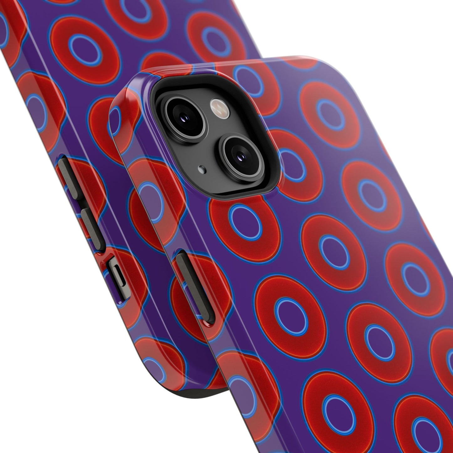 Impact-Resistant Lumpy Donut Case - red vivid donut print w/dark purple background