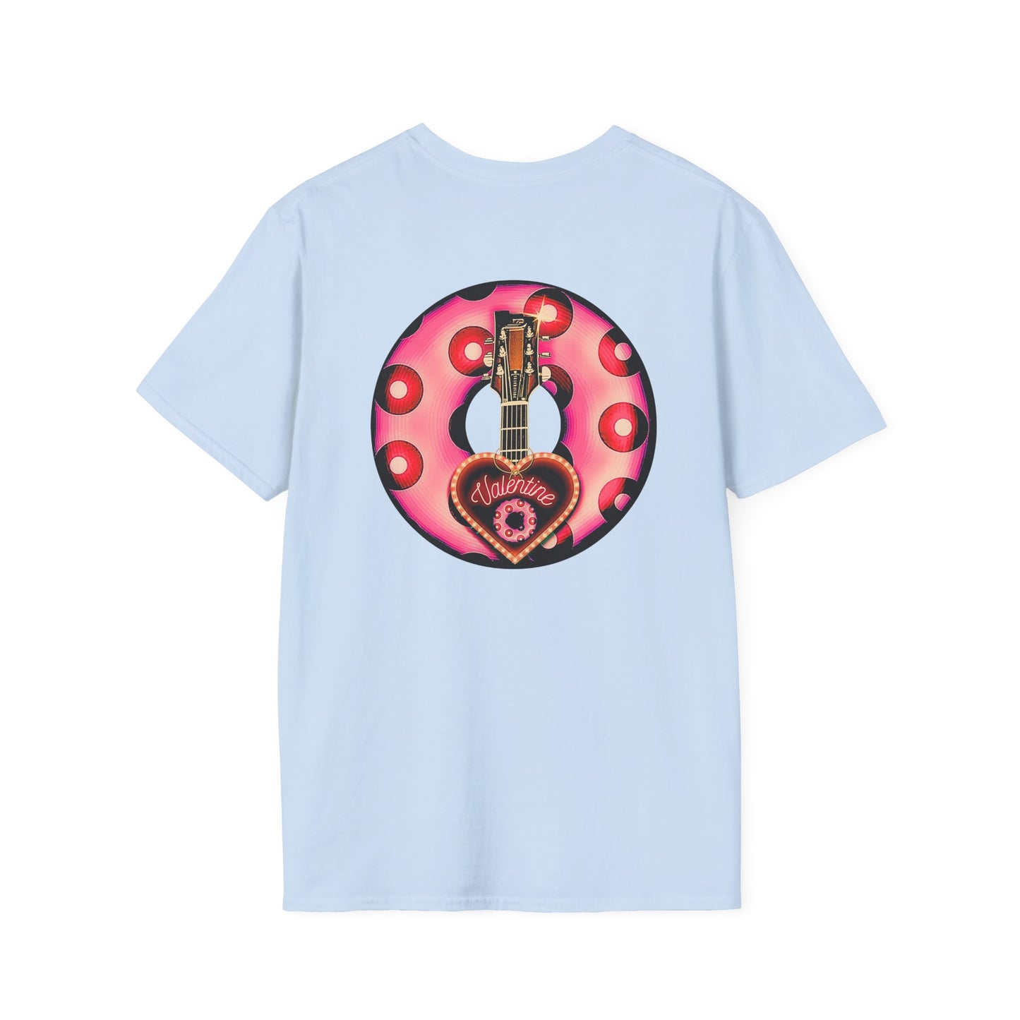 Classic Donut Tee - Unisex Soft-Style - "Would You Be My Donut?" - paradoxical faded magenta/red donut - variant 1
