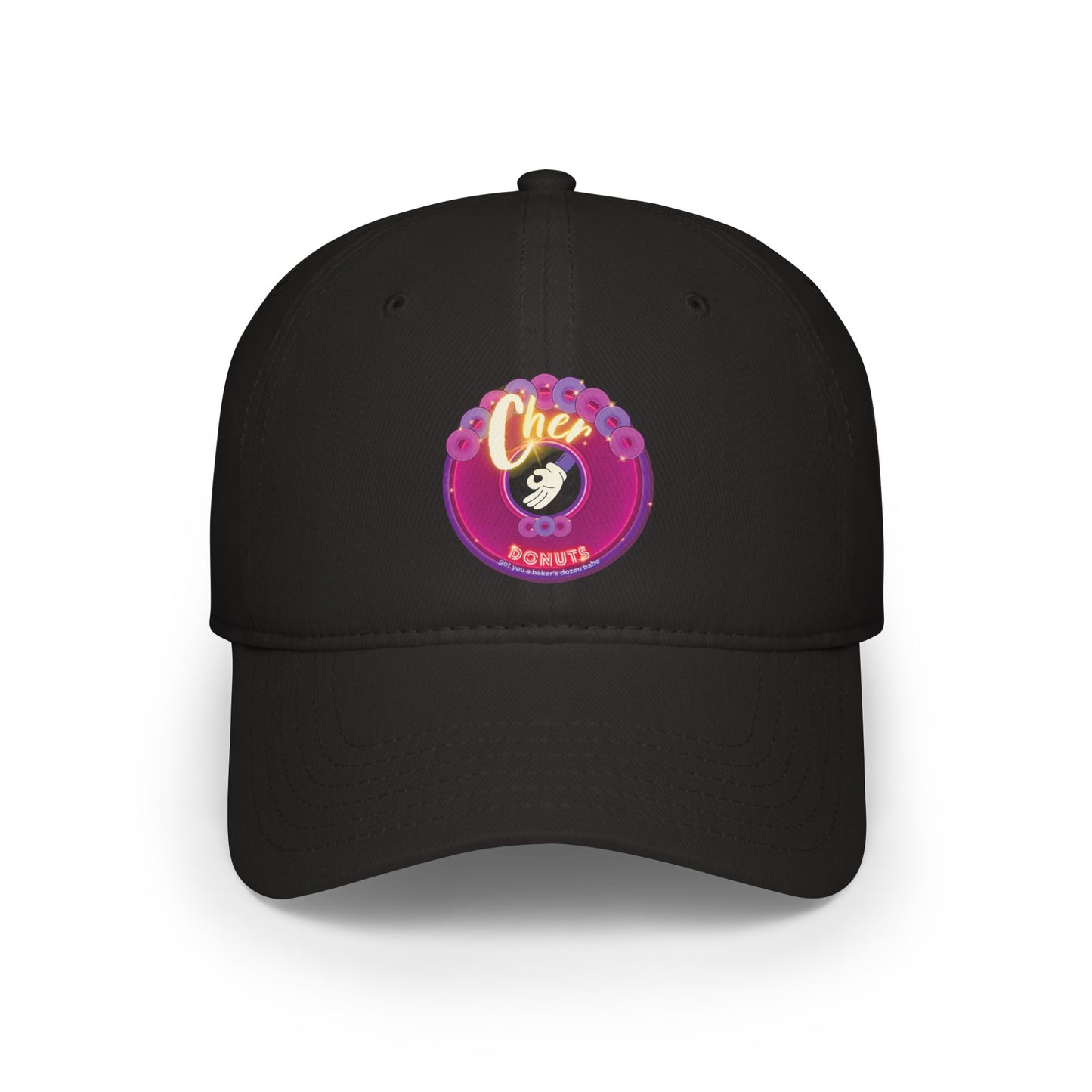 Lumpy Donut Baseball Cap - "Cher-ing is Caring Donut Cap" - variant 2 - vivid magenta donut w/ [*charitable donut]