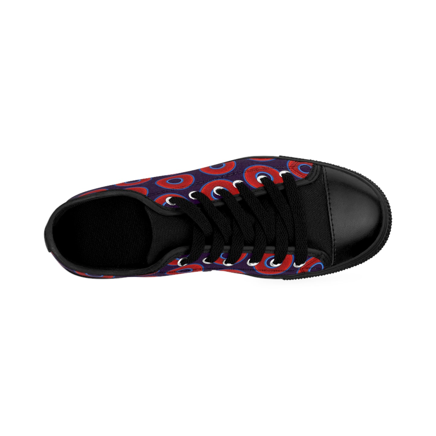Women's Cushiony Convectors - Low Top - large red vivid donut print w/midnight purple background