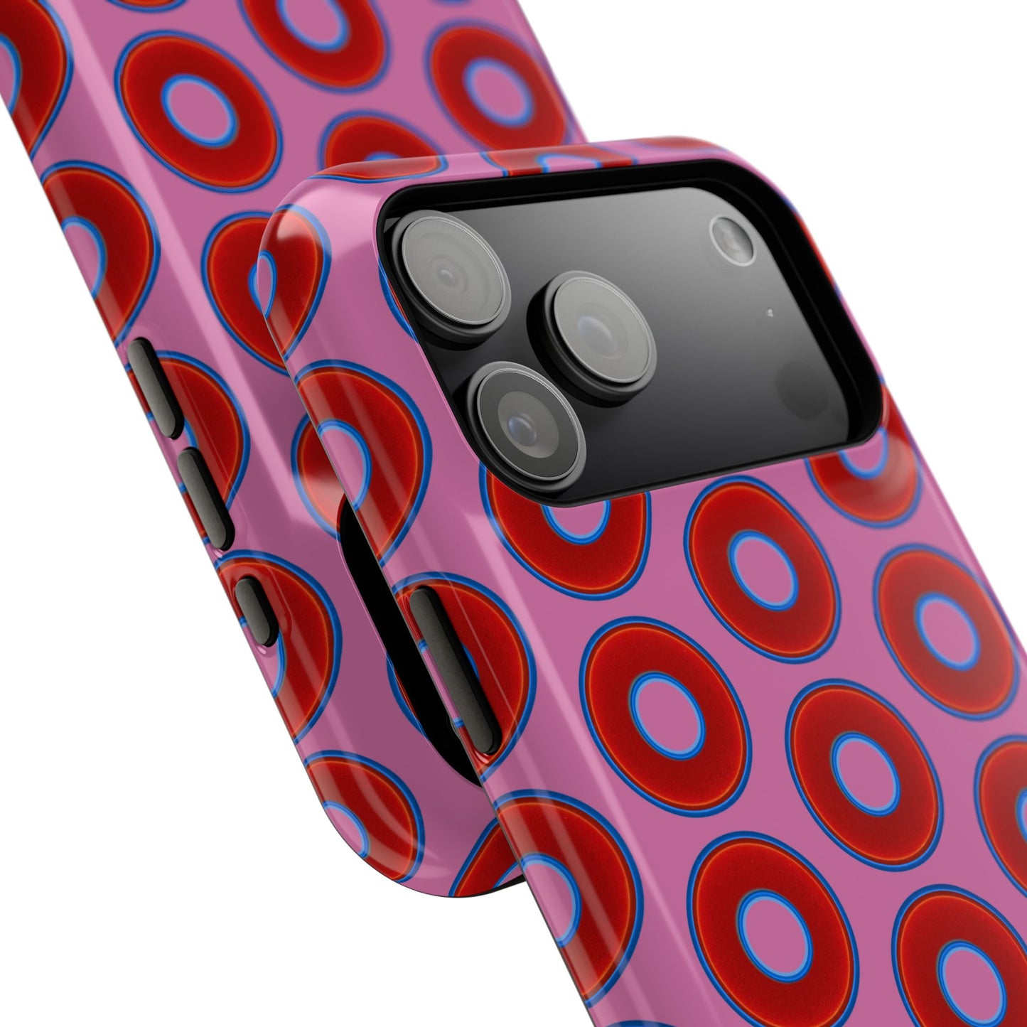 Impact-Resistant Lumpy Donut Case - red vivid donut print w/pink background