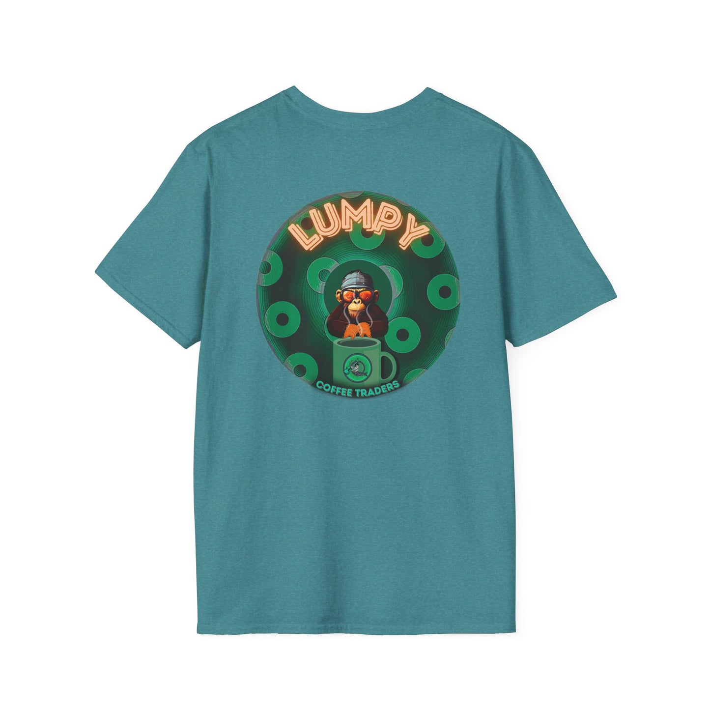 Lumpy Coffee Traders Tee - Unisex Soft-Style - "Taboo, taboot!" - paradoxical logo donut - variant 2 - taboo, taboot front/logo back