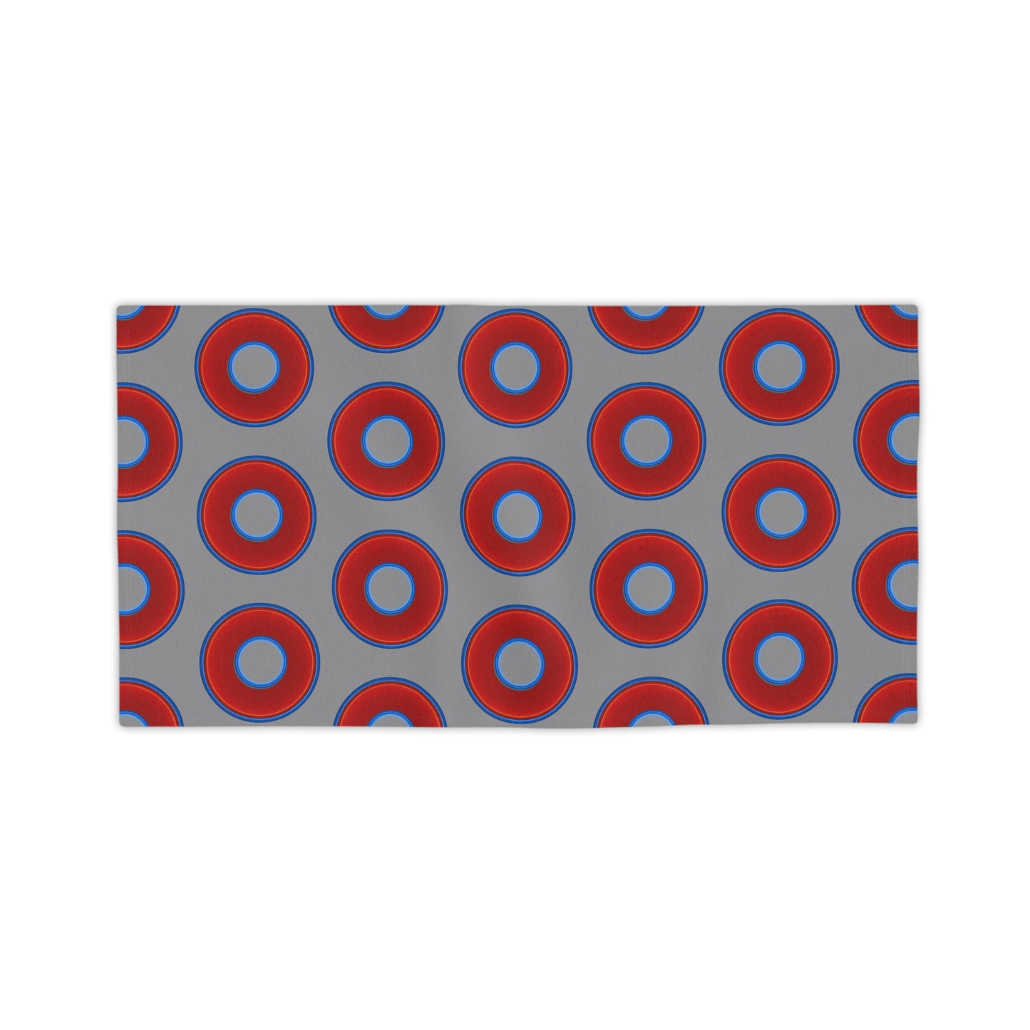 Lumpy Donut Towels - vivid red donuts w/gray background
