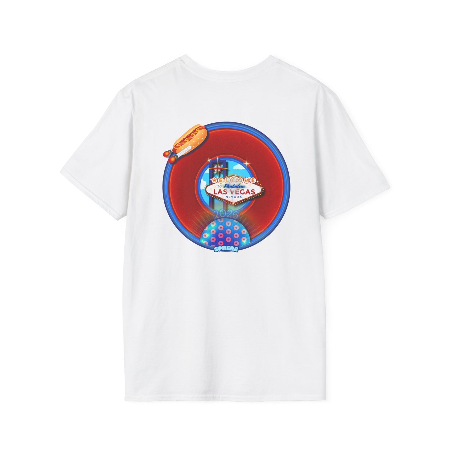 Classic Donut Tee - Unisex Soft-Style - "Viva Las Vegas Donut" -  vivid red donut w/raw dogger - variant 4