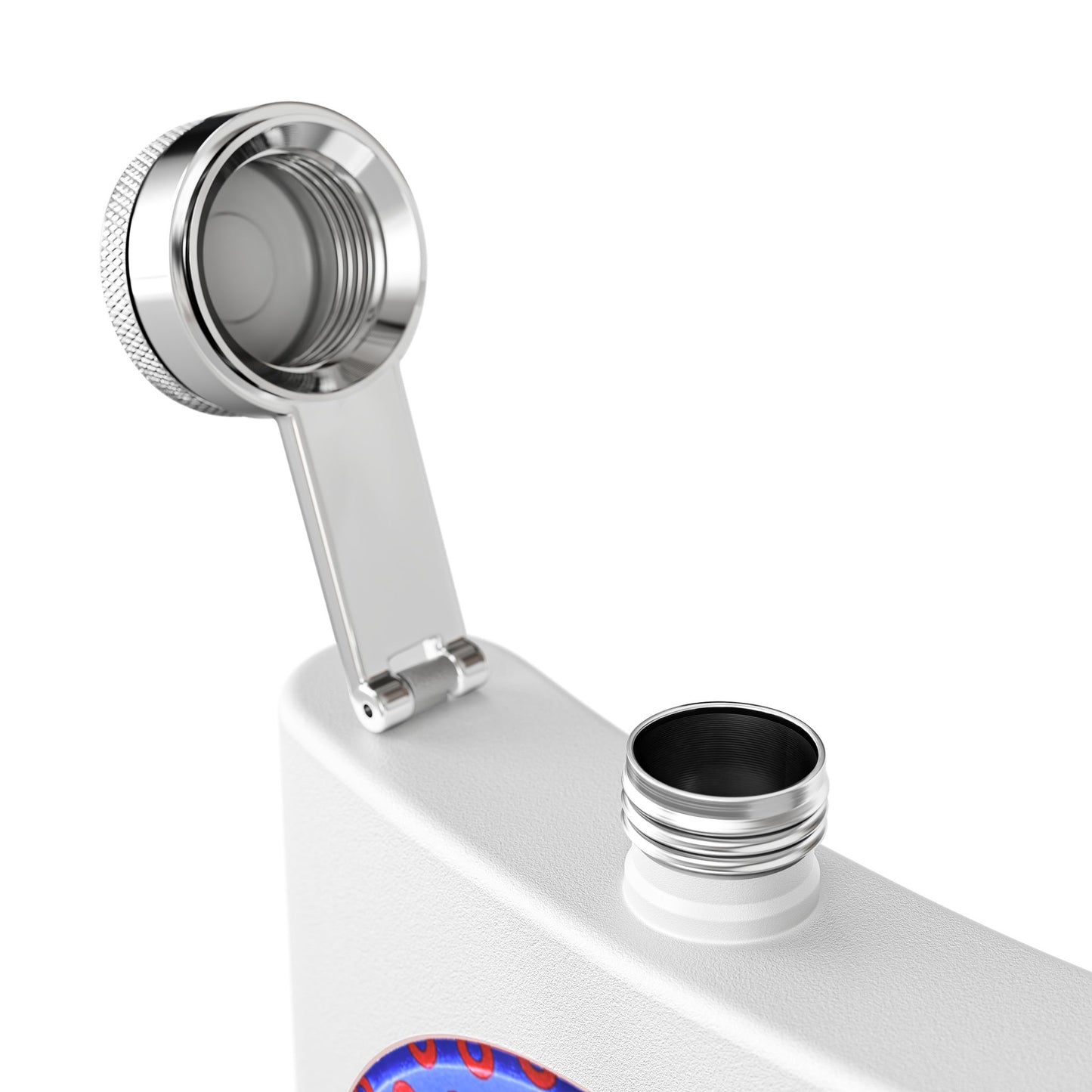 Lump's Donut Flask 6 oz -  Light Blue/Red Electric Paradox Donut - [*w/your choice of 5 backgrounds]