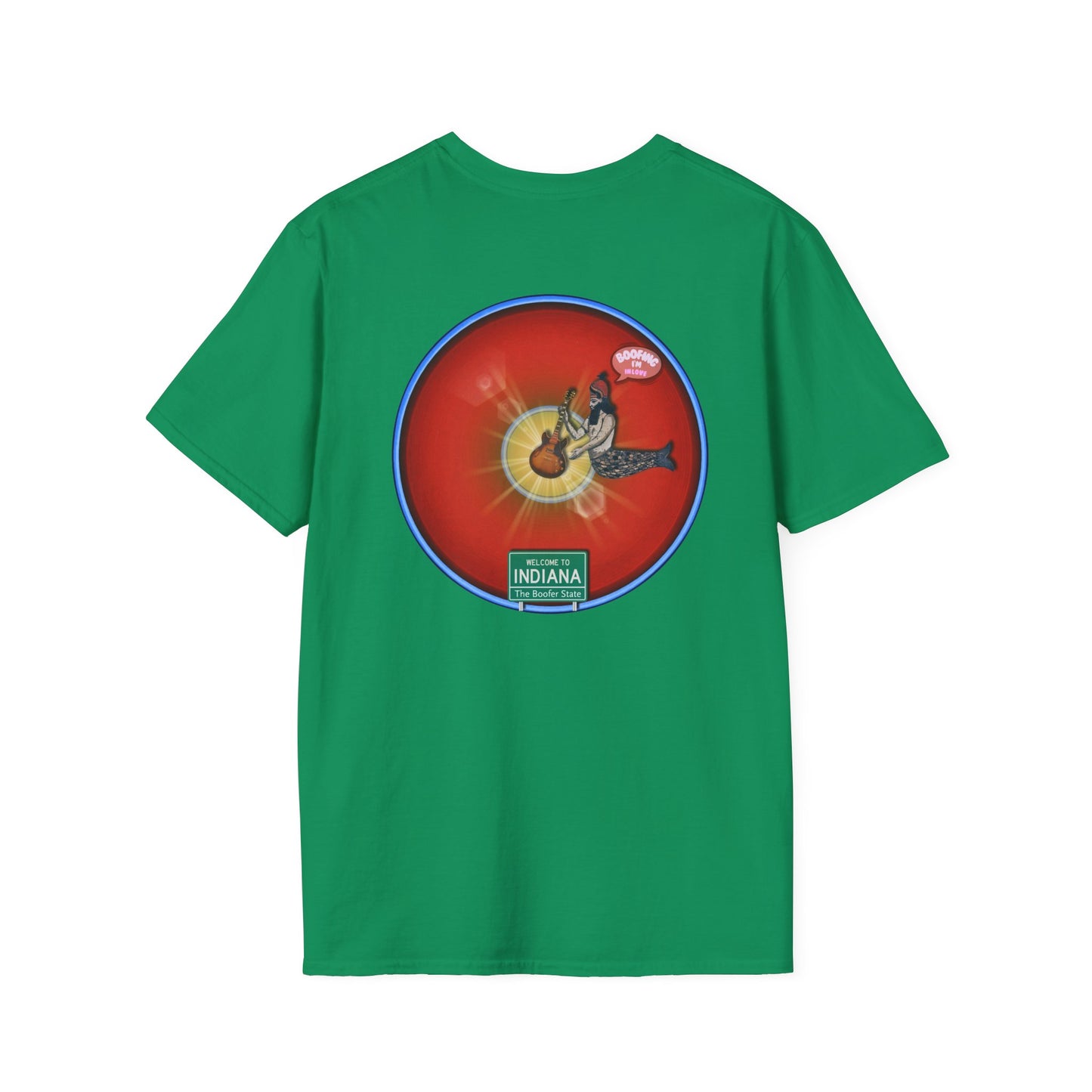 Classic Donut Tee - Unisex Soft-Style - "Indiana is for Boofers" - vivid red/blue plumpy donut - variant 2 - w/sun drop