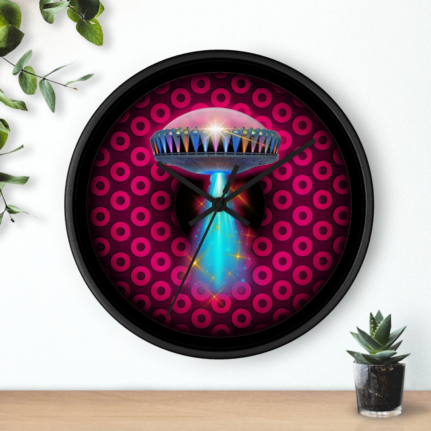 Lumpy Wall Clock - "They Serve Donuts on the Mothership now" - variant 2 - paradoxical dark red/red donut w/black background