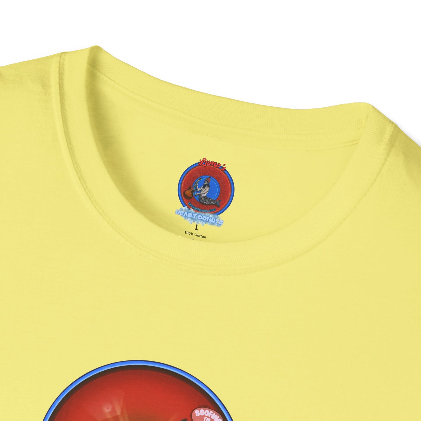 Classic Donut Tee - Unisex Soft-Style - "Indiana is for Boofers" - vivid red/blue plumpy donut - variant 2 - w/sun drop