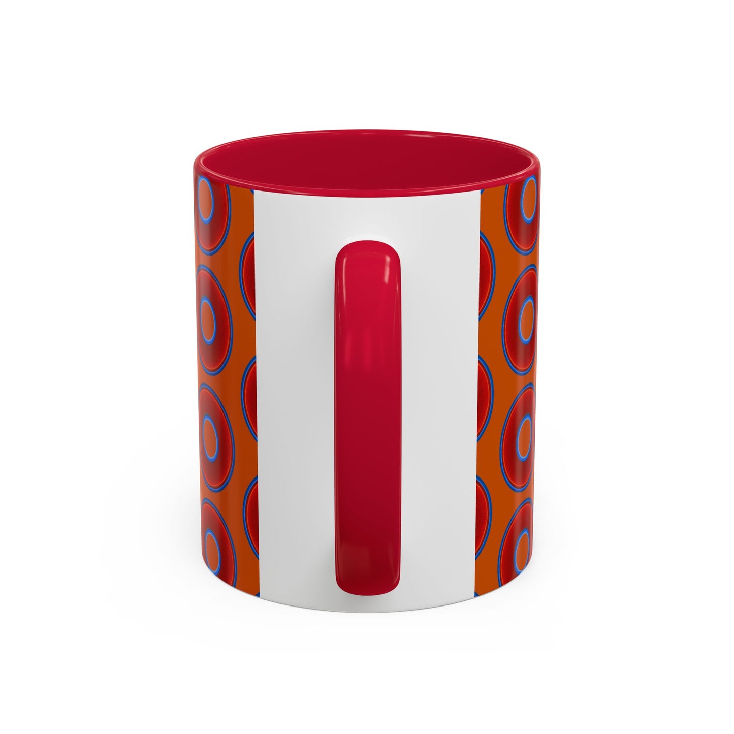 Lump's Grumpy Coffee Mug - vivid red donuts w/dark orange background