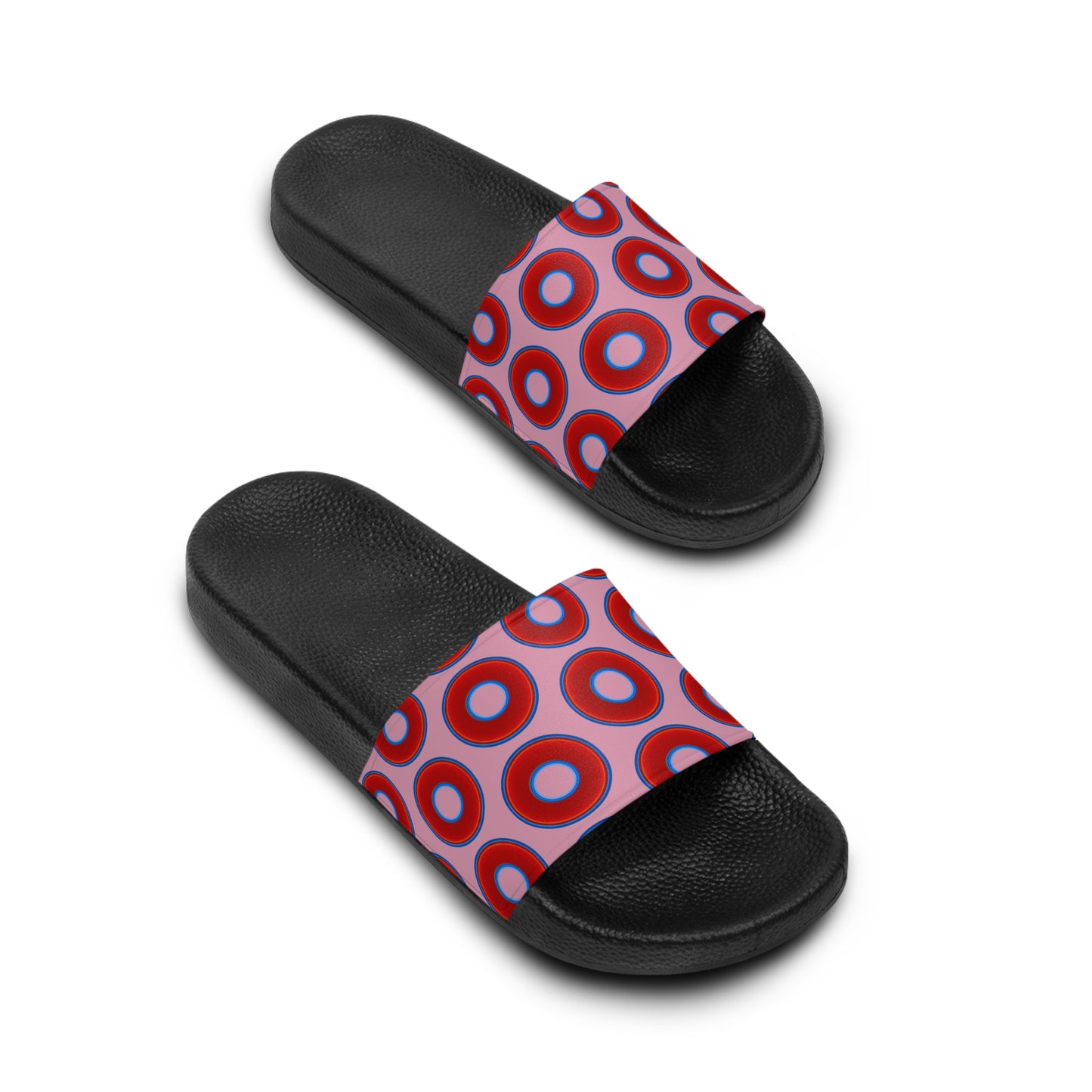 Men's Lumpy Sandals - slip-ons - red vivid donuts w/pale magenta background