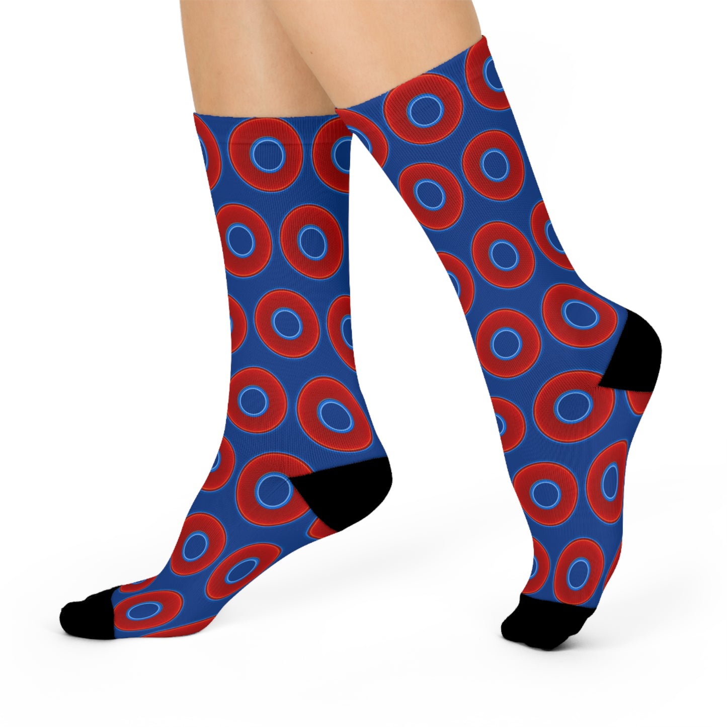 Lumpy Sox - cushioned crew - vivid red donut print w/dark blue background