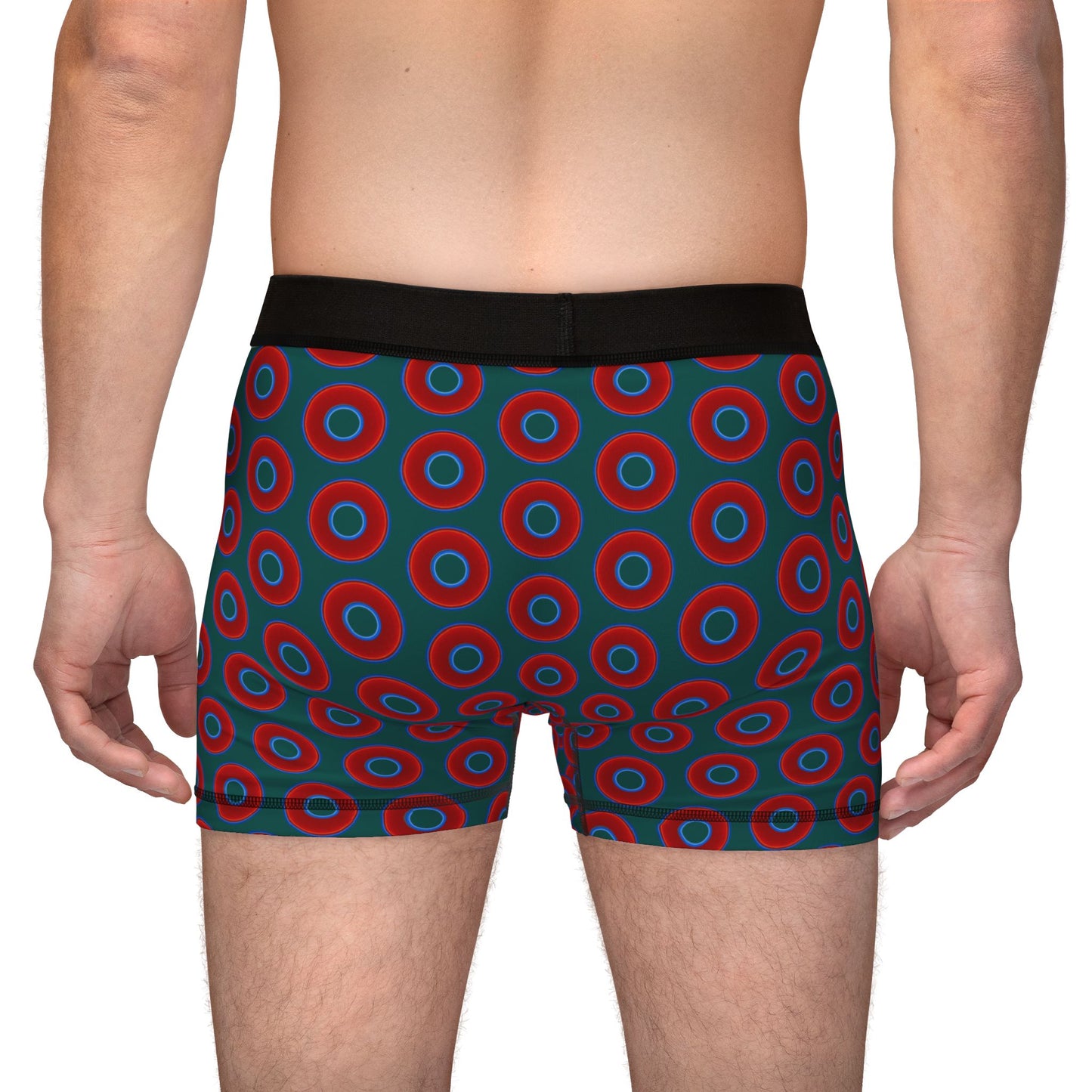 Men's Donut Boxers - red vivid donuts w/dark Fenway green background