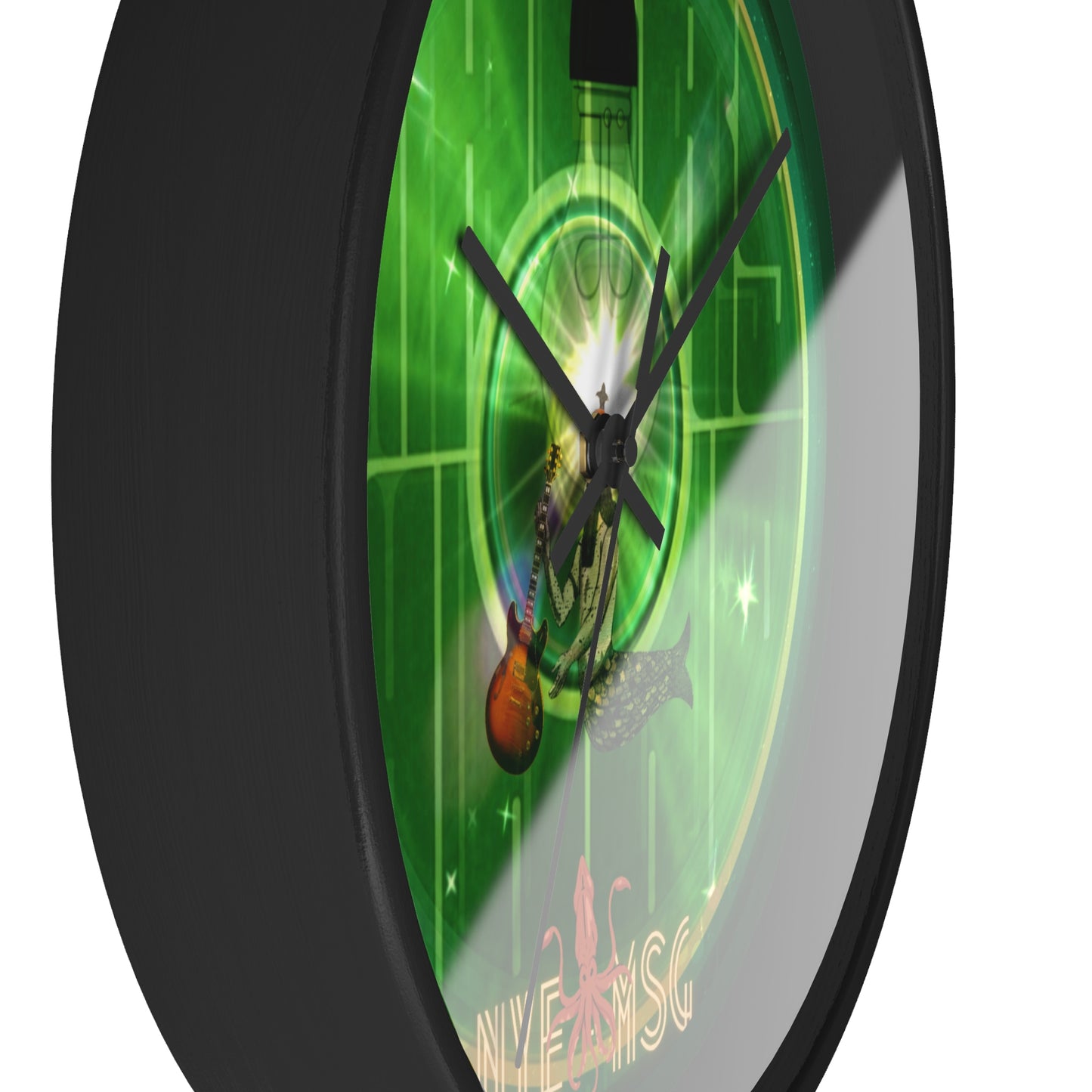 Lumpy Wall Clock - "There Was a party Dec 28-31 2022 in NYC" - vivid green word donut w/deep pond green background