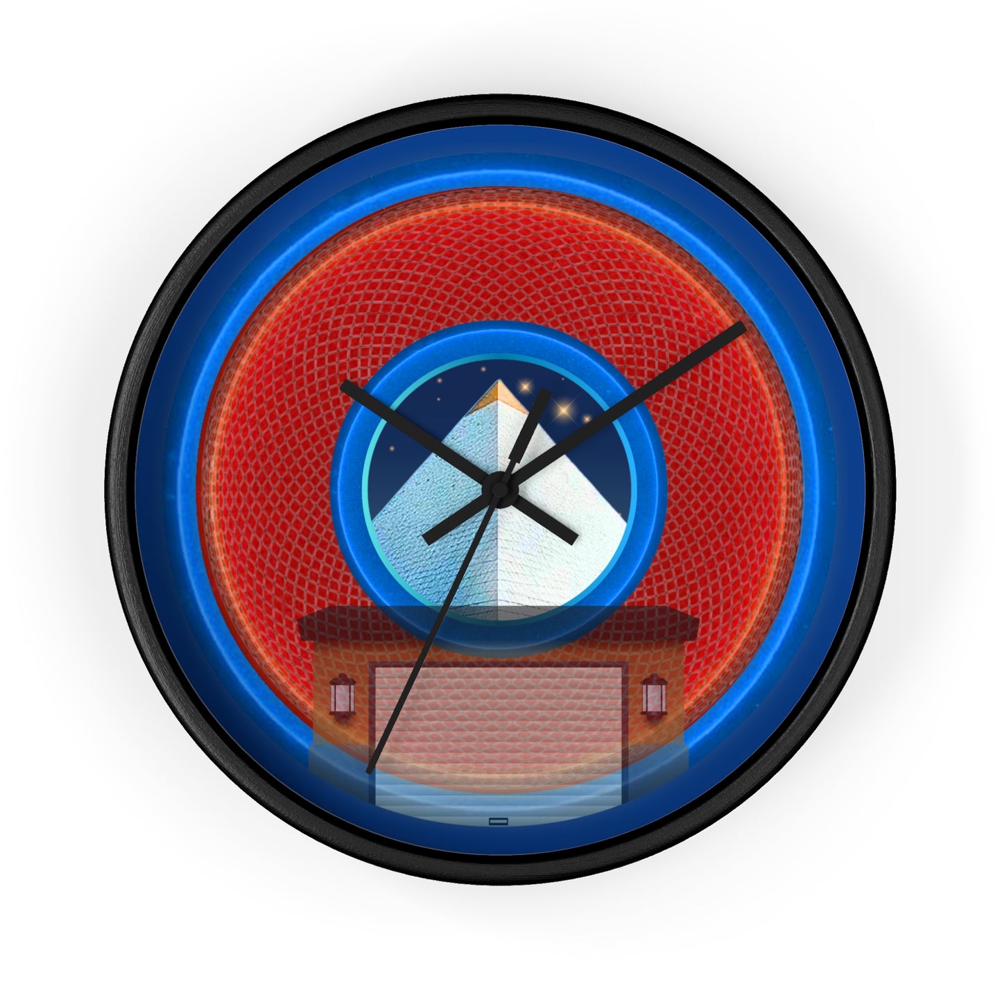 Lumpy Wall Clock - "Limestone Donuts Clocks so Large" - variant 2 - red rustic donut w/dark blue background