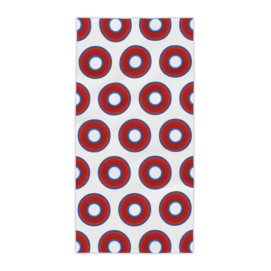Lumpy Donut Towels - vivid red donuts w/white background