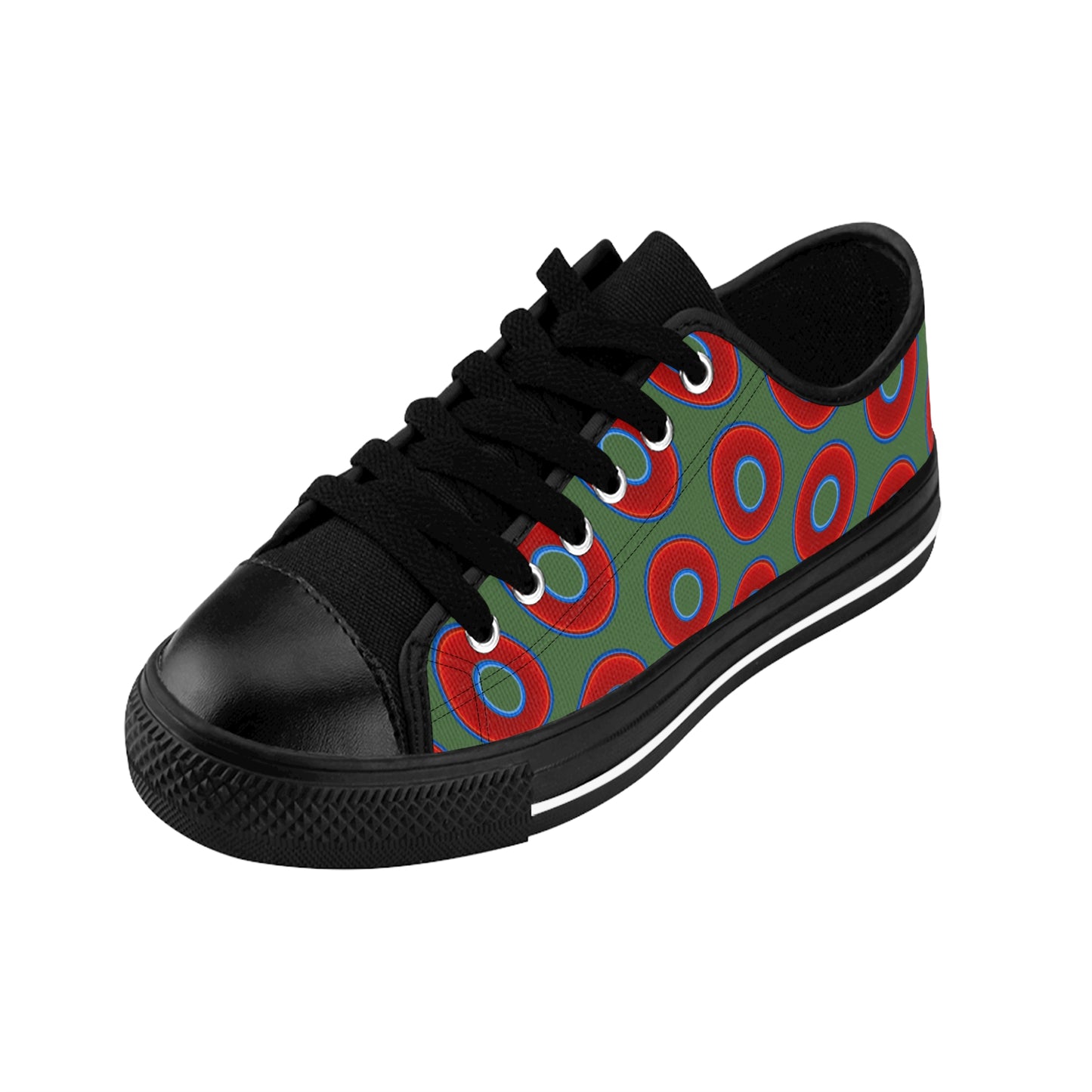 Men's Cushiony Convectors - Low Top - large red vivid donut print w/dark green background